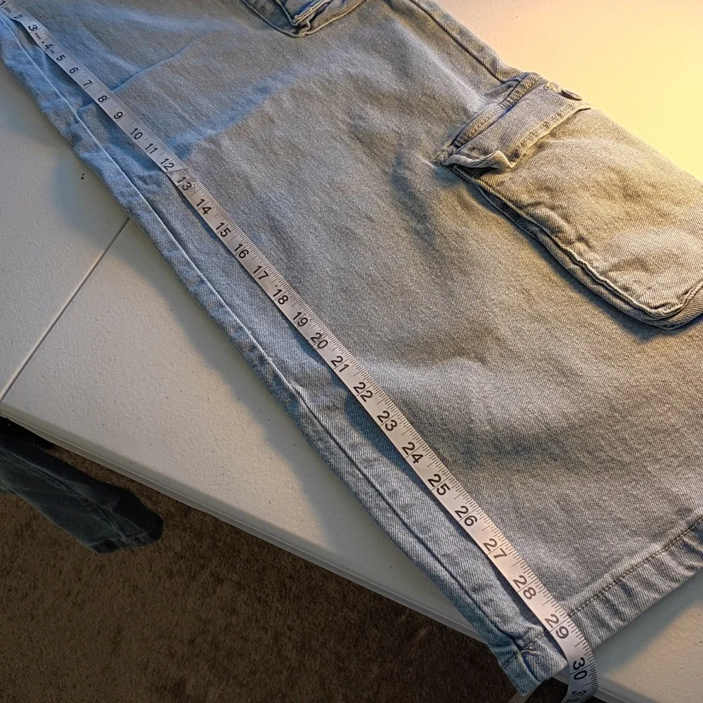 And Now This Womens Wide Leg Cargo Jeans Light Wash High Rise Denim Size 28